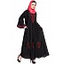 Embroidered Umbrella cut Nida abaya- Black-Red